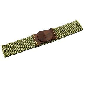 Vintage Hand Beaded Elastic Belt Wood Hook Buckle Bohemian Coin Belt Lime Green